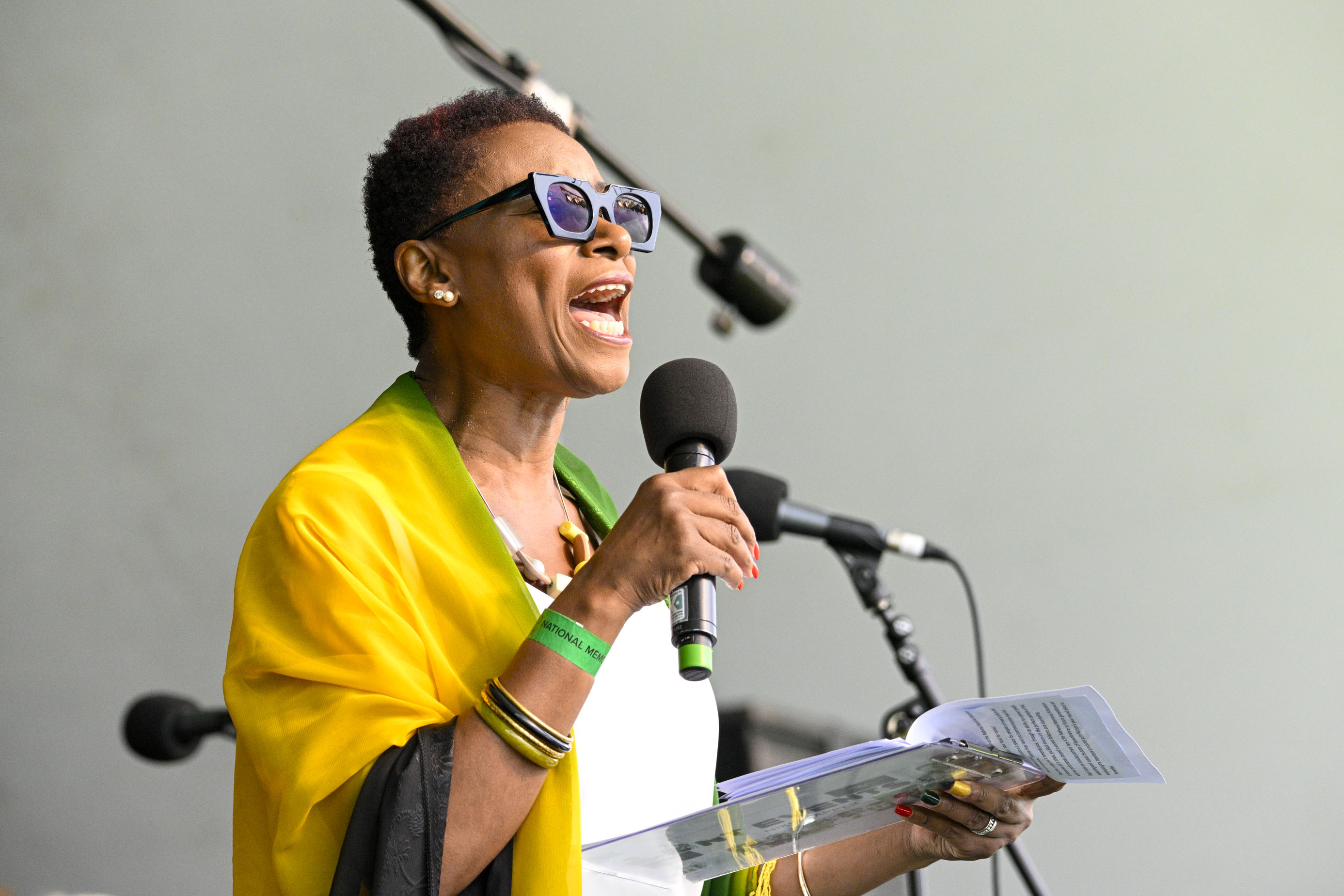 Carnival Windrush host, Nikki Tapper addresses the crowd