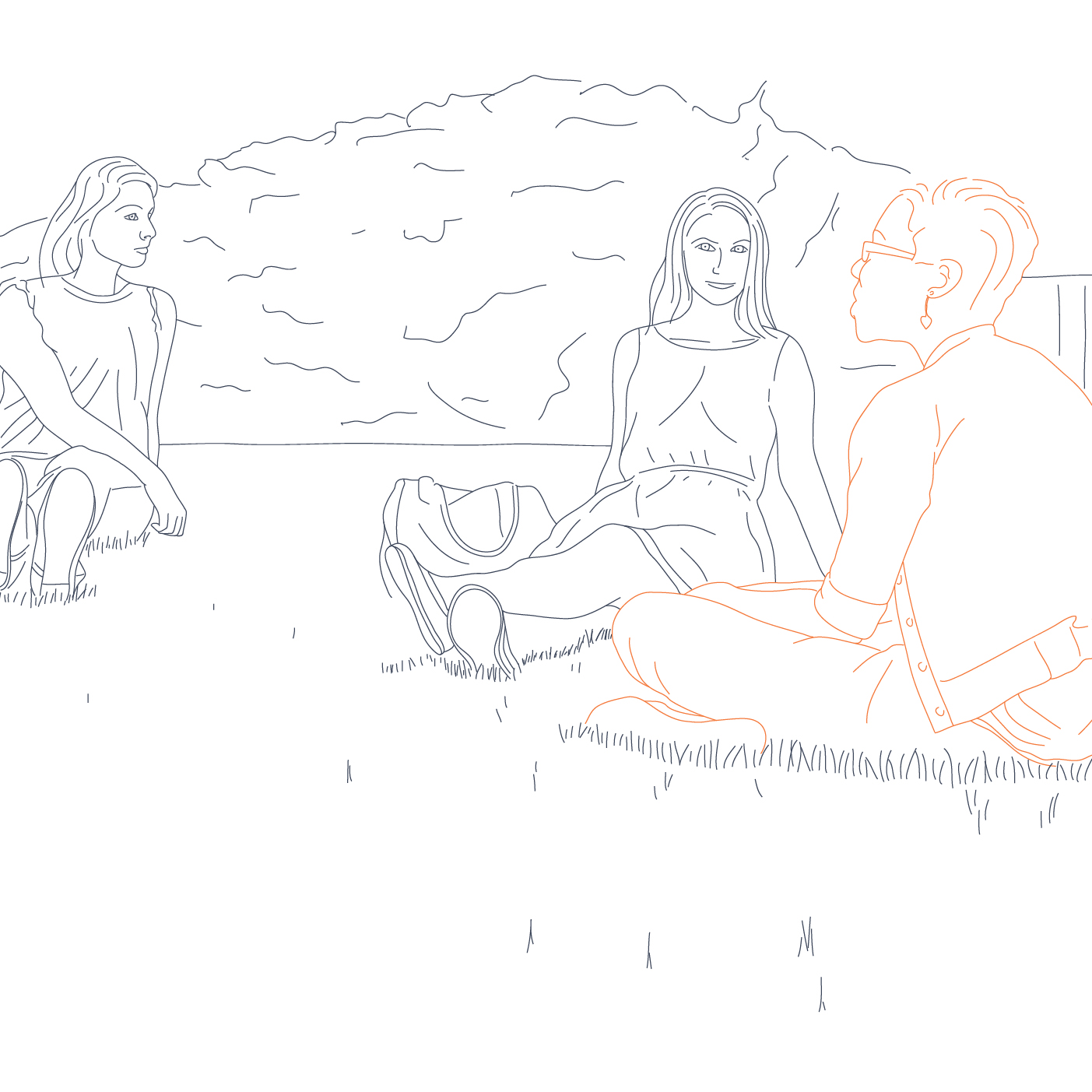 Sketch of friends conversing