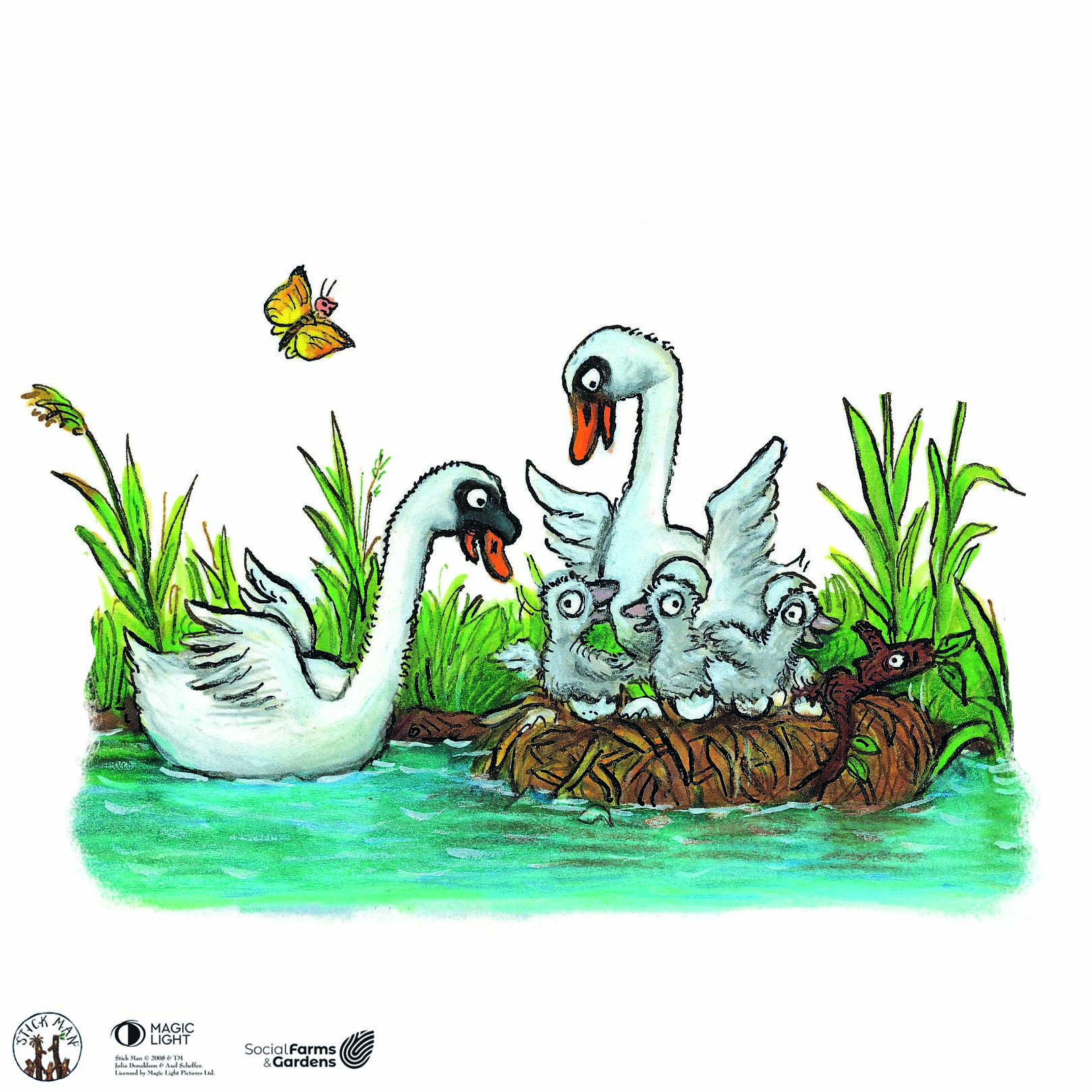 Stick Man Swan Family Illustration