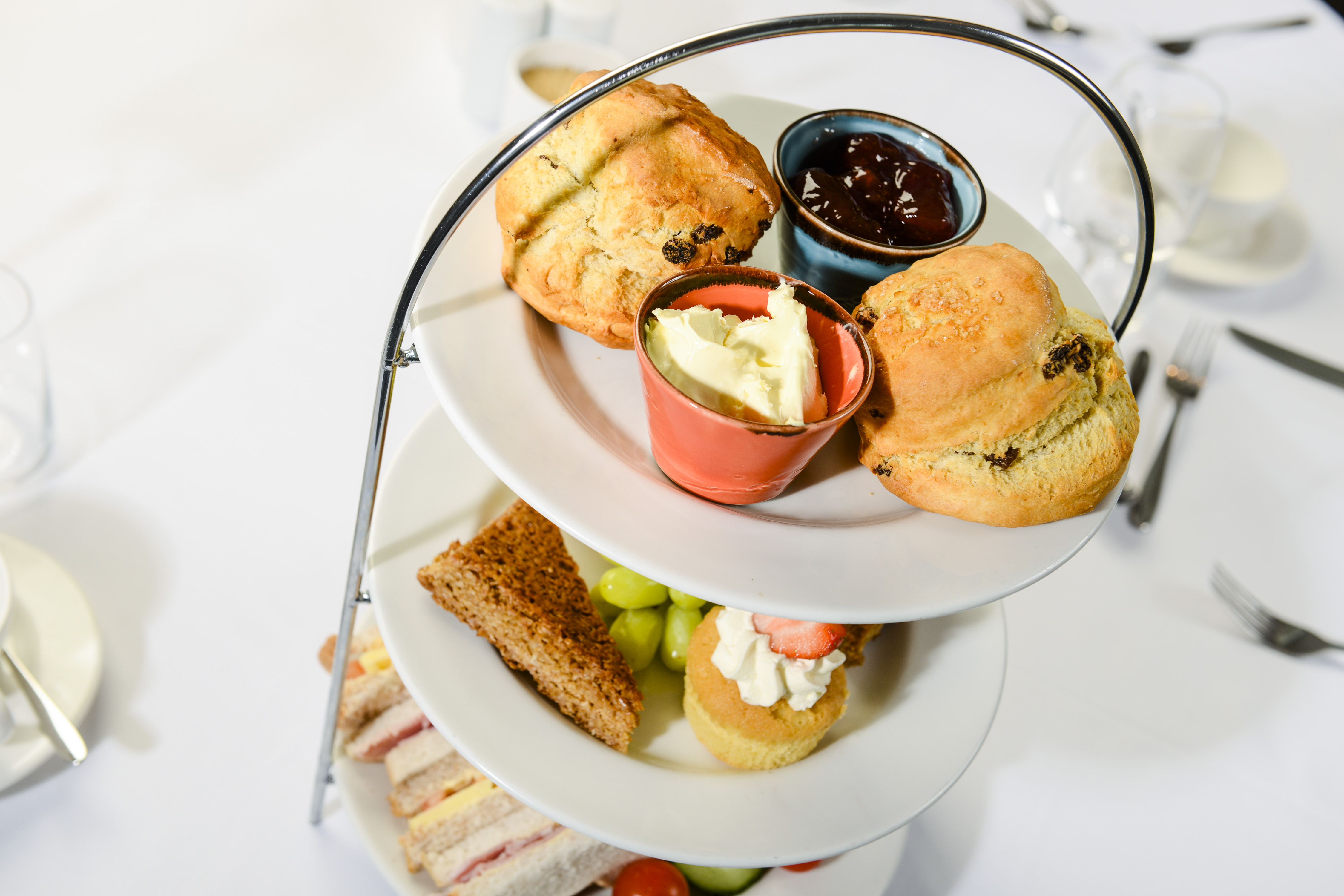 Afternoon tea with cakes on a stand
