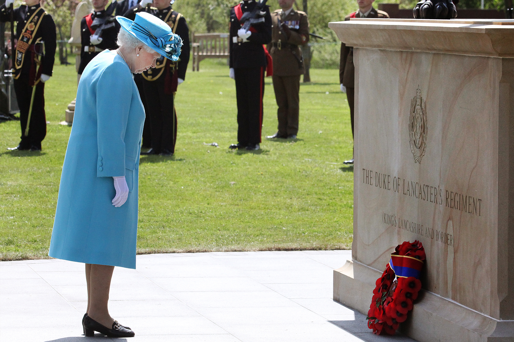 Her Late Majesty in 2016 at the dedication of The Duke of Lancaster's Regiment Memorial